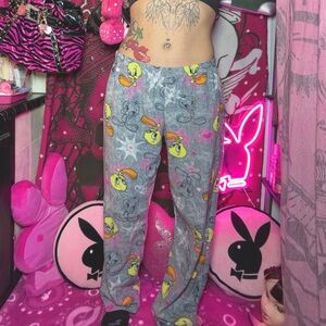 Tweety Bird Cute Soft Gray Pink Pajama Pants Size Large